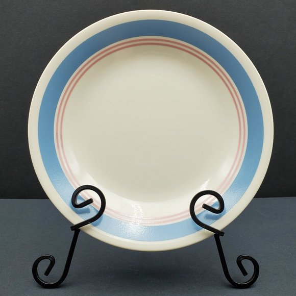 Corelle Colonial Blue Bread Dessert Plates Cream Plate Blue Band Pink Mauve Ring - Picture 2 of 6